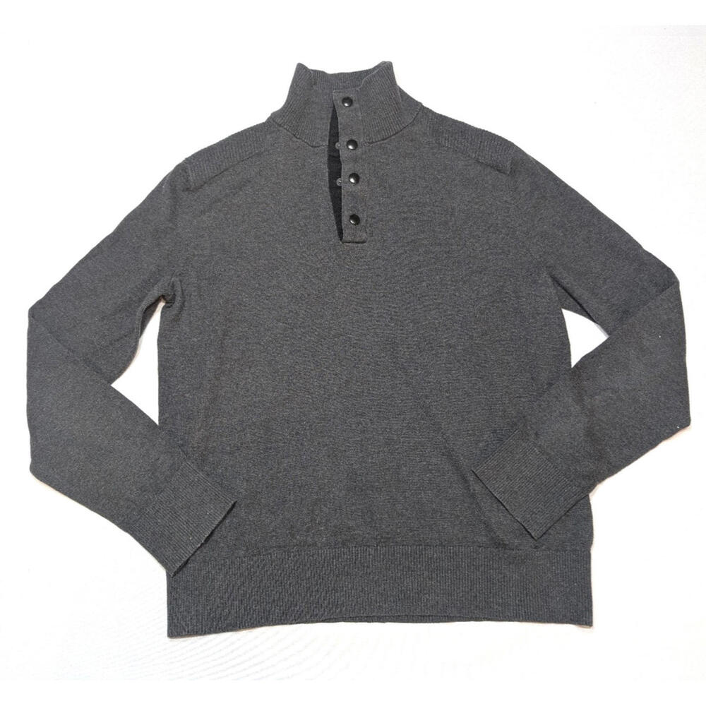 Banana Republic Men's 2010s Cotton Blend Henley Pullover Sweater, Large Grey